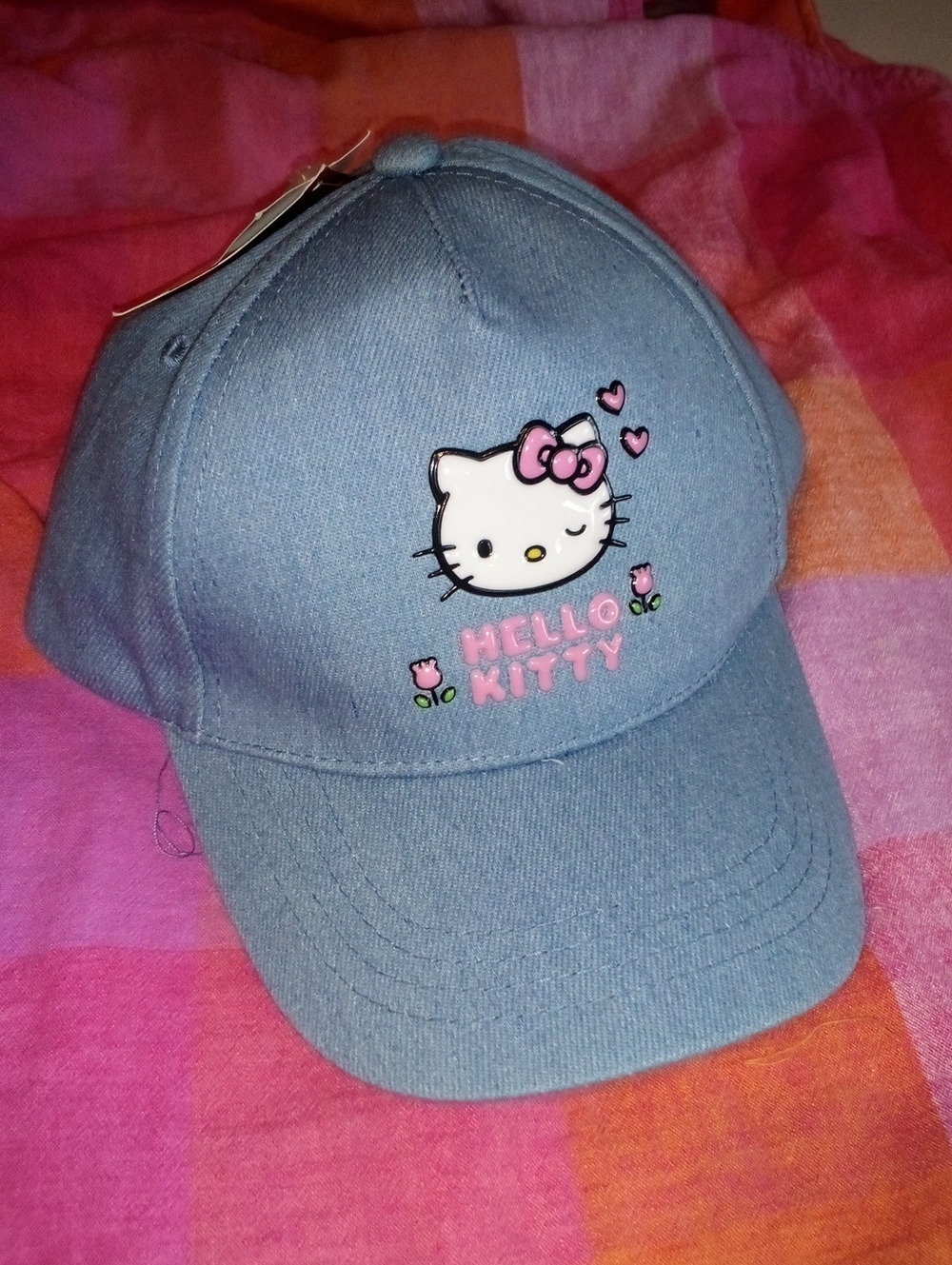 HELLO KITTY puff patch Denim Hat Adjustable Strap Kids-Adult Cap OSFM See detail